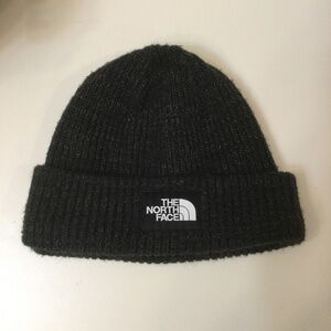 The North Face  Charcoal Black Knitted Beanie Hat One Size Lined Cuffed